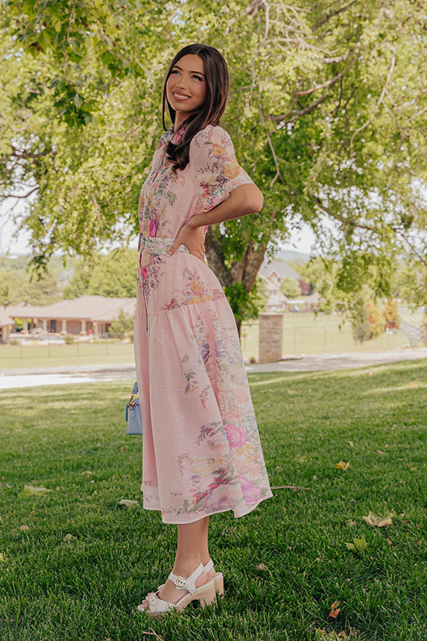 button dress midi Whispering Petals Button Down Midi Dress in Pink M / Pink