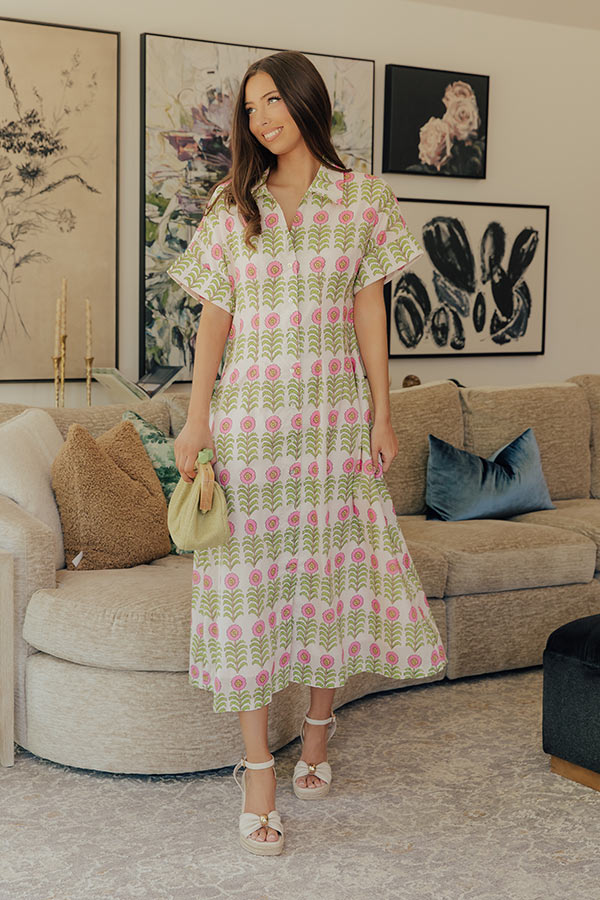 Simple Joy Button Down Floral Midi Dress Image - 1