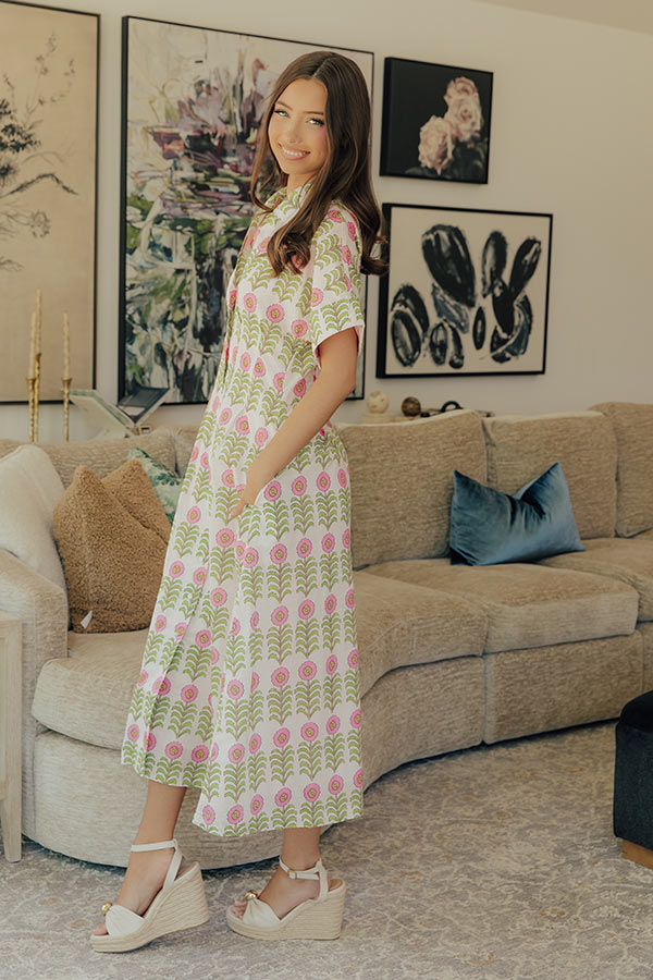 Simple Joy Button Down Floral Midi Dress Image - 2