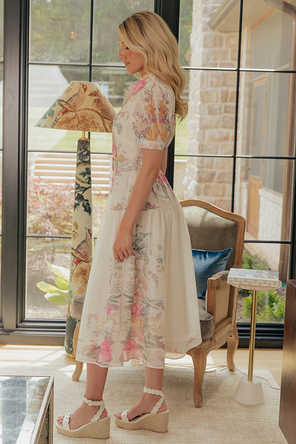 Whispering Petals Button Down Midi Dress in Ivory Image - 5