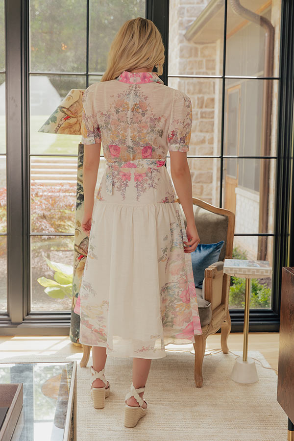 Whispering Petals Button Down Midi Dress in Ivory Image - 4