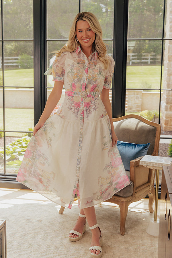Whispering Petals Button Down Midi Dress in Ivory Image - 2