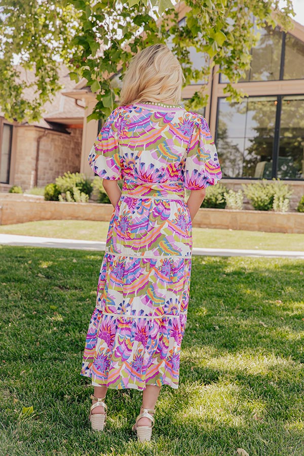 Santorini Coast Floral Tiered Midi Dress Image - 4