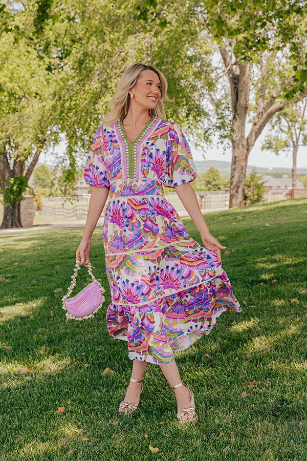 Santorini Coast Floral Tiered Midi Dress Image - 1
