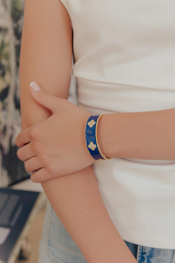Charming Smile Cubic Zirconia Cuff Bracelet in Navy Image - 1