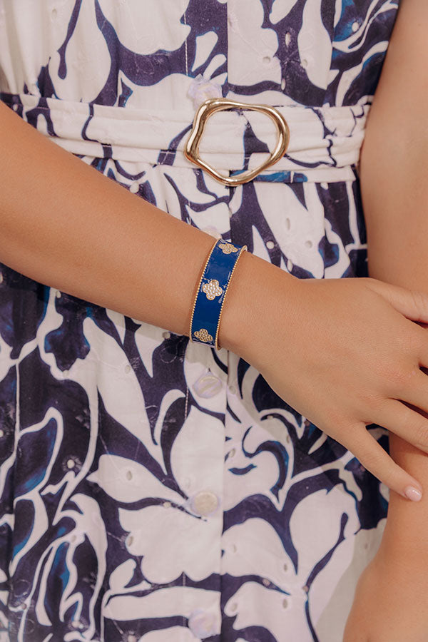 Charming Smile Cubic Zirconia Cuff Bracelet in Navy Image - 1