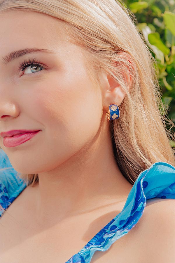 Country Club Chic Hoop Earrings in Navy Image - 1
