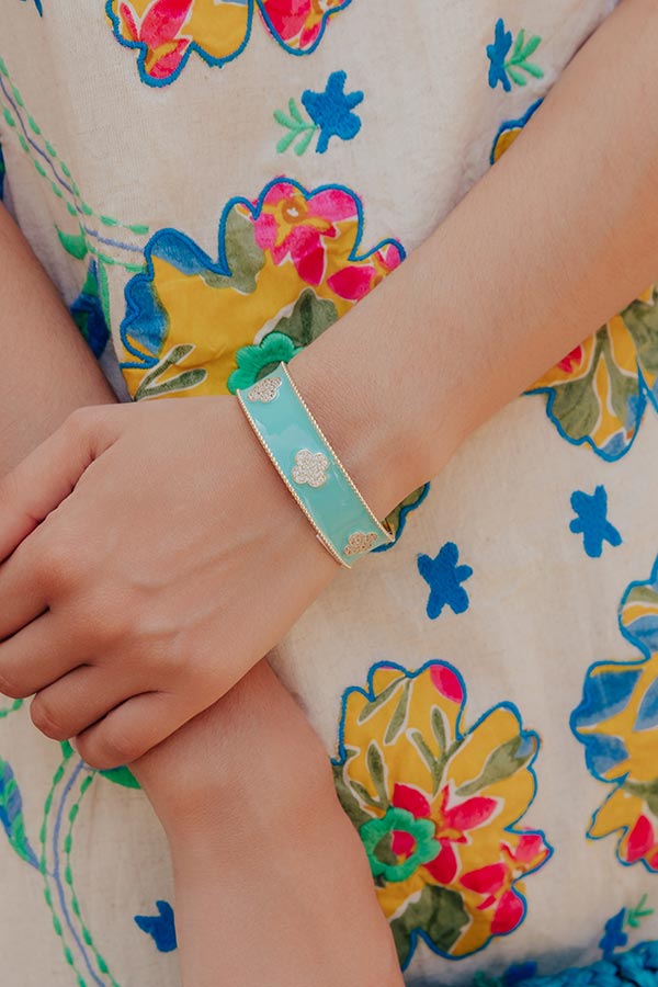 Charming Smile Cubic Zirconia Cuff Bracelet in Turquoise Image - 2
