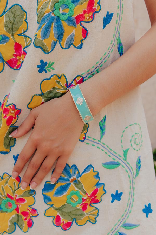 Charming Smile Cubic Zirconia Cuff Bracelet in Turquoise Image - 1