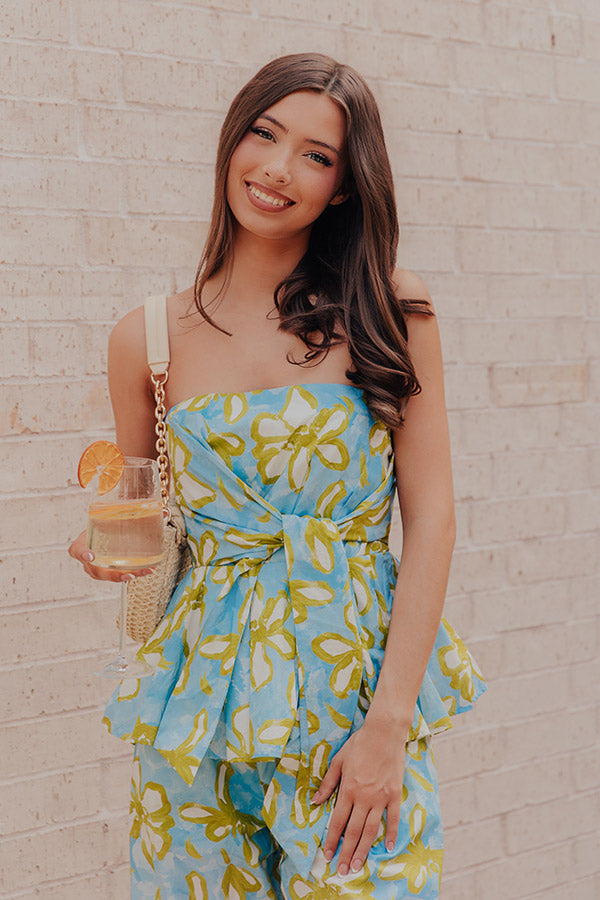 Santorini Sky Floral Front Tie Top Image - 3