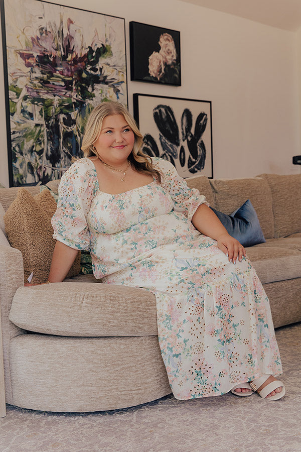 Wrapped in Romance Floral Smocked Eyelet Midi Dress Curves Image - 2