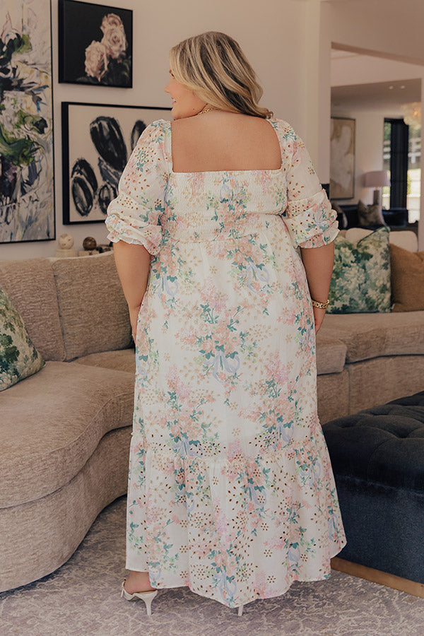Wrapped in Romance Floral Smocked Eyelet Midi Dress Curves Image - 4