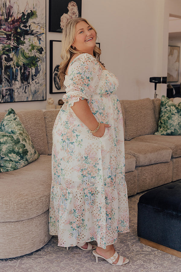 Wrapped in Romance Floral Smocked Eyelet Midi Dress Curves Image - 3