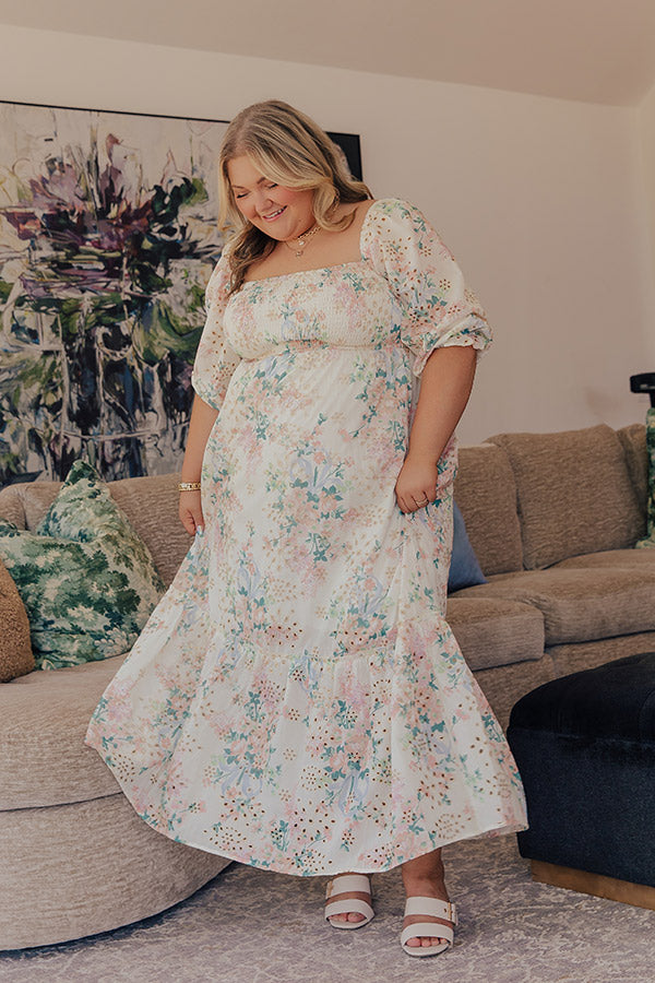 Wrapped in Romance Floral Smocked Eyelet Midi Dress Curves Image - 5