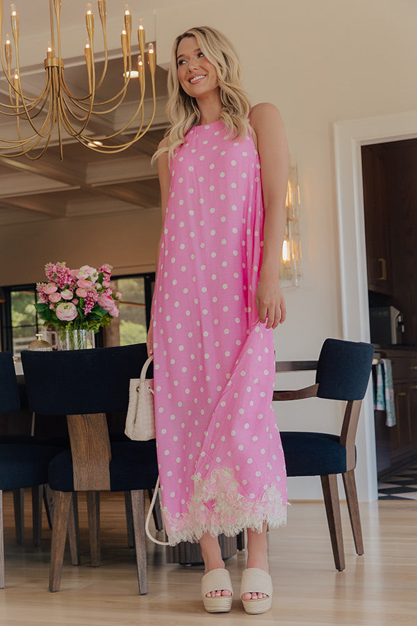 Uptown Ease Polka Dot Midi Dress in Pink M / Pink