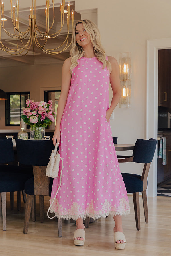 Uptown Ease Polka Dot Midi Dress in Pink Image - 4
