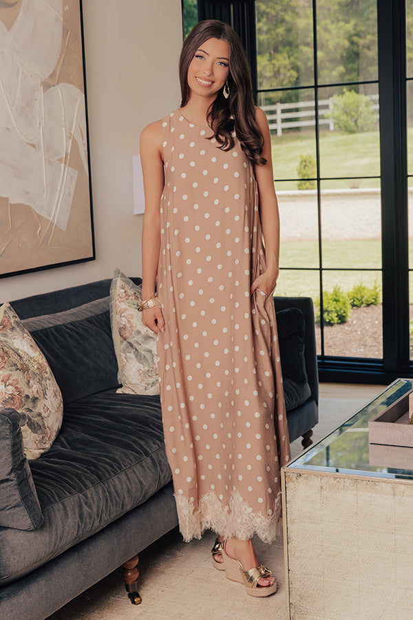 Uptown Ease Polka Dot Midi Dress in Mocha Image - 1