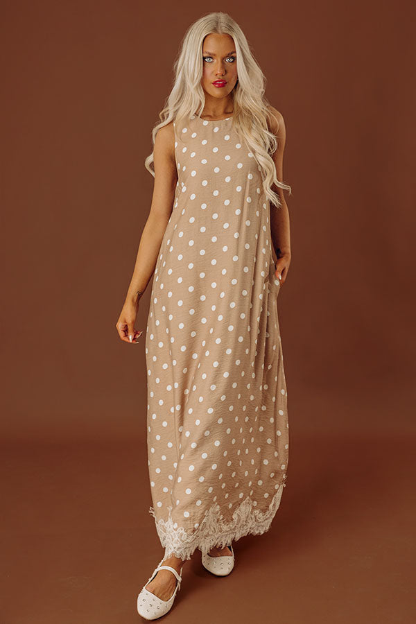 Uptown Ease Polka Dot Midi Dress in Mocha