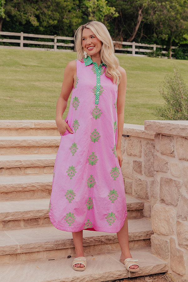 Bloom and Wander Floral Embroidered Midi Dress Image - 5