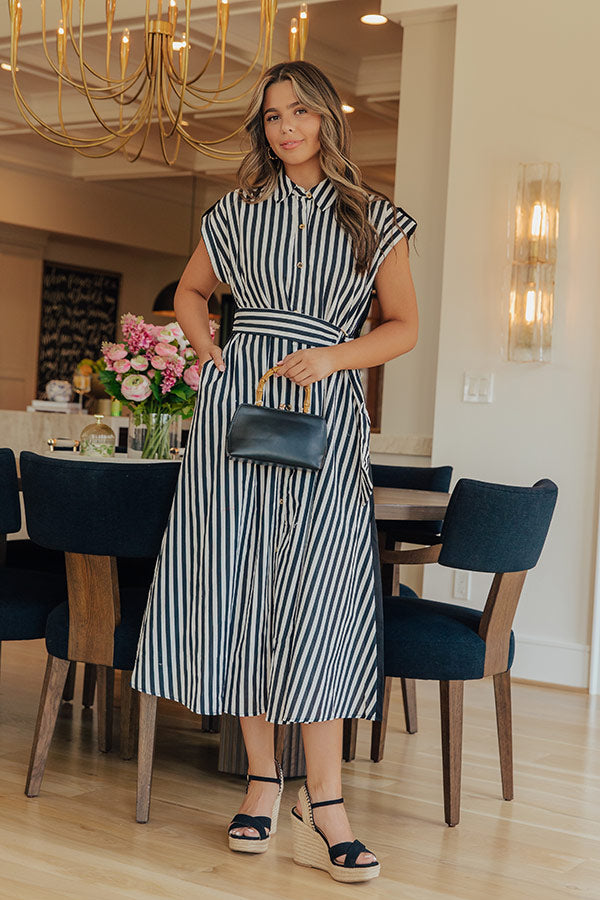 Resort Plans Linen-Blend Stripe Midi Dress Image - 1