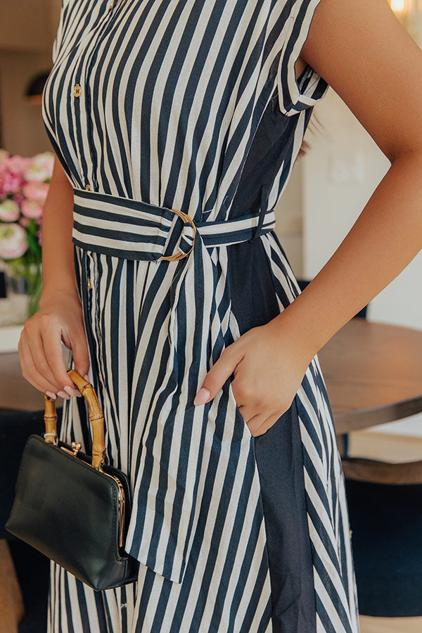 Resort Plans Linen-Blend Stripe Midi Dress Image - 2