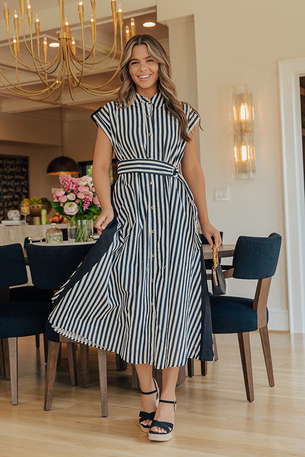 Resort Plans Linen-Blend Stripe Midi Dress Image - 4