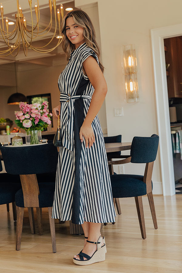 Resort Plans Linen-Blend Stripe Midi Dress Image - 3