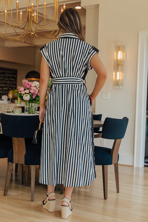 Resort Plans Linen-Blend Stripe Midi Dress Image - 5