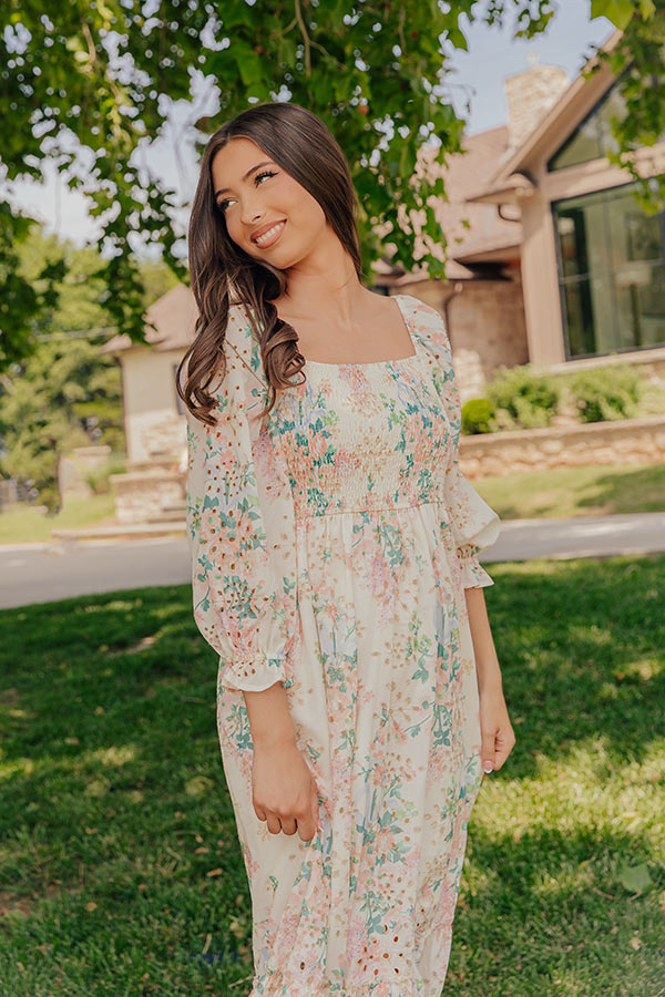 Wrapped in Romance Floral Smocked Eyelet Midi Dress Image - 2
