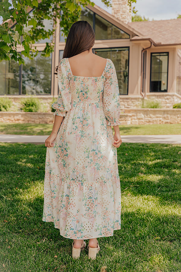 Wrapped in Romance Floral Smocked Eyelet Midi Dress Image - 4