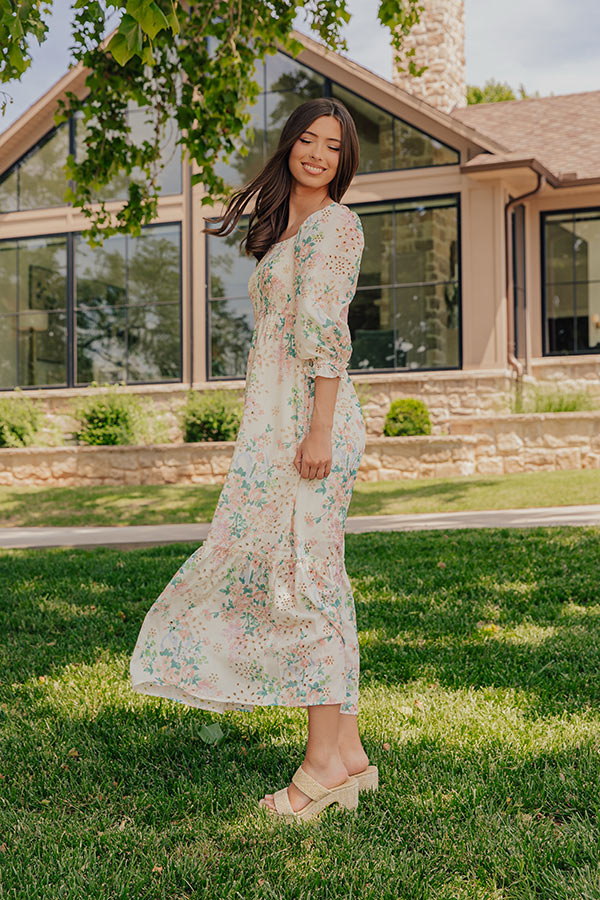 Wrapped in Romance Floral Smocked Eyelet Midi Dress Image - 3