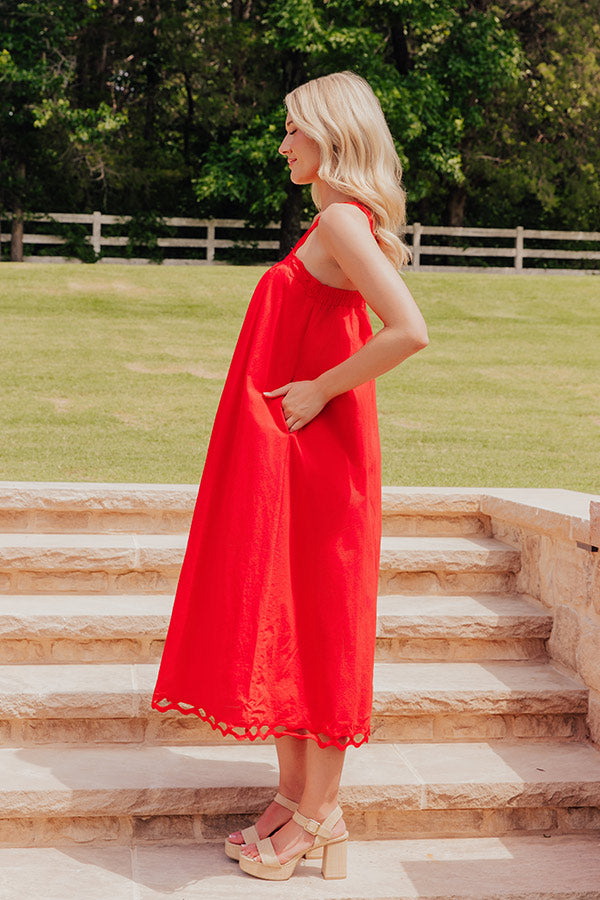 Boardwalk Chic Ric-Rac Midi Dress in Red Image - 2