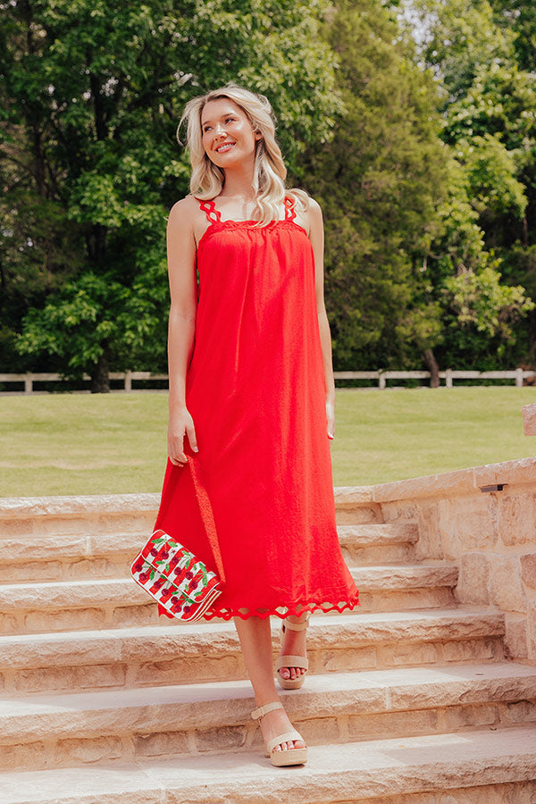 Boardwalk Chic Ric-Rac Midi Dress in Red Image - 4