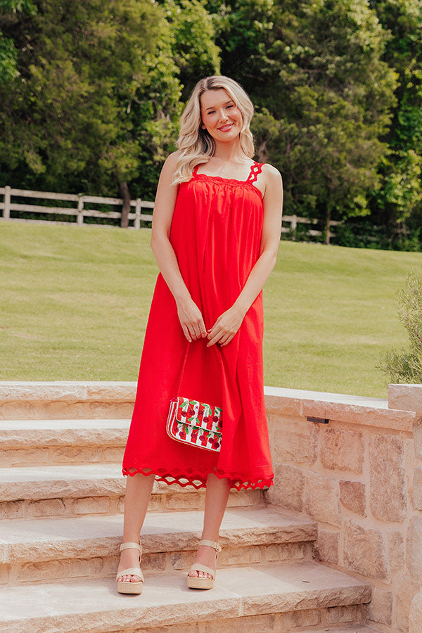 Boardwalk Chic Ric-Rac Midi Dress in Red Image - 3