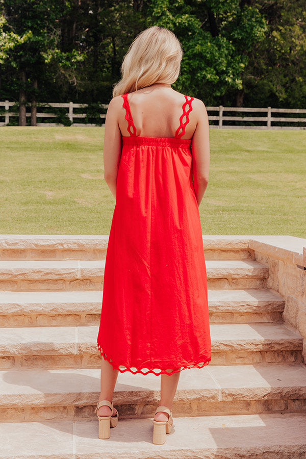 Boardwalk Chic Ric-Rac Midi Dress in Red Image - 5