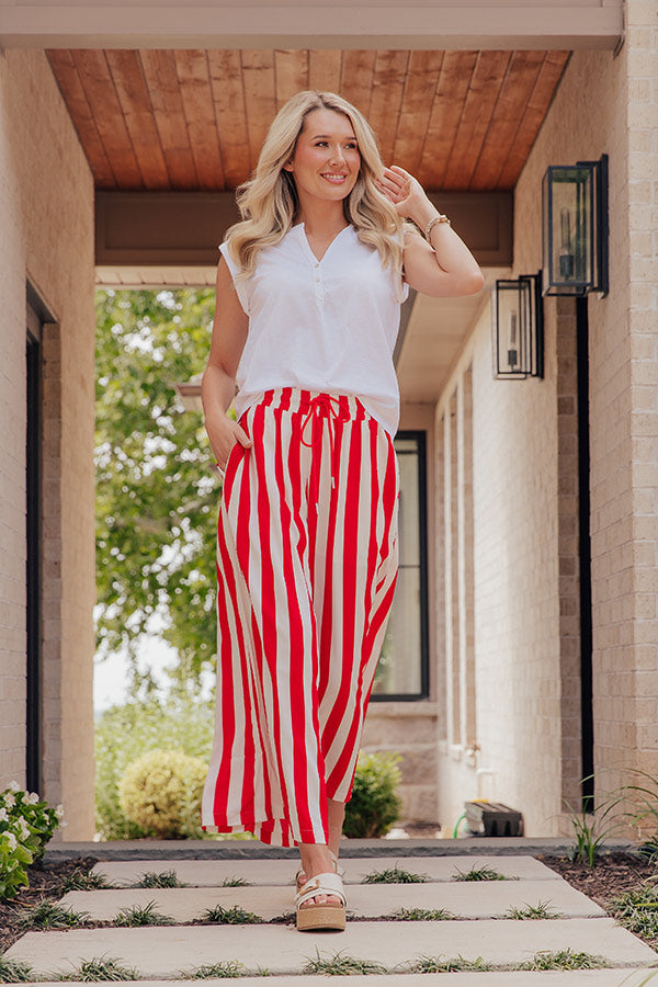 Pier My Way High Waist Stripe Wide Leg Pants in Red