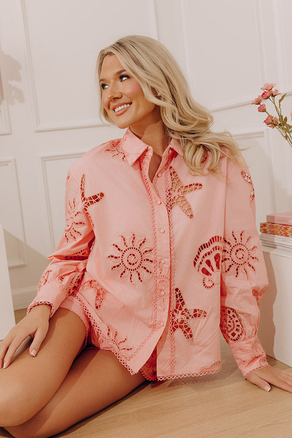 Seaside Bliss Button Up Top in Pink