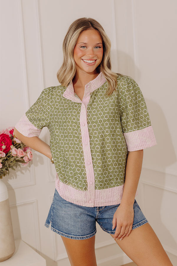 Graceful Allure Embroidered Button Down Top