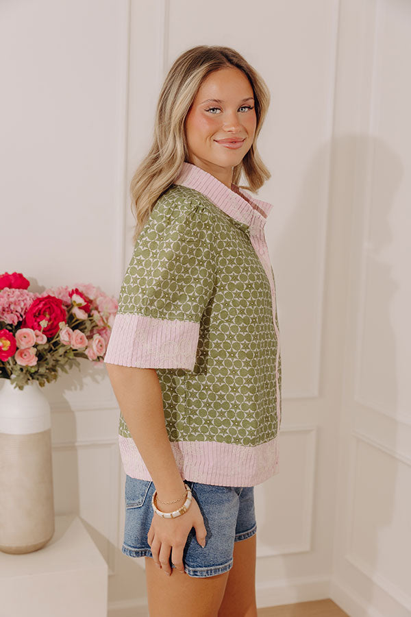 Graceful Allure Embroidered Button Down Top Image - 3
