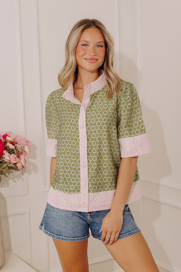 Graceful Allure Embroidered Button Down Top Image - 5