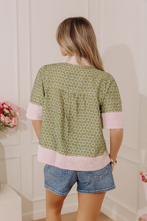 Graceful Allure Embroidered Button Down Top Image - 4