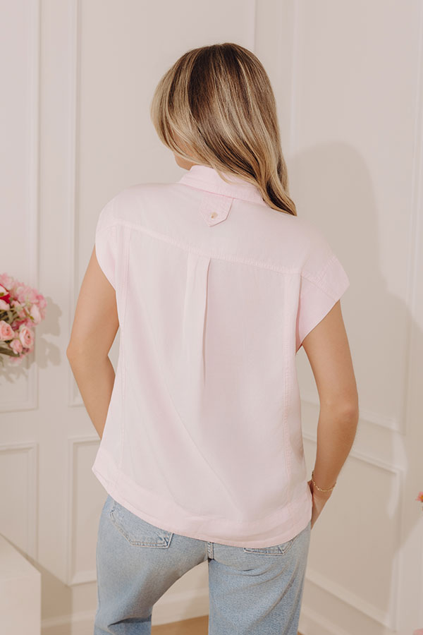 Casual Hangout Chambray Button Up Top in Light Pink Image - 4