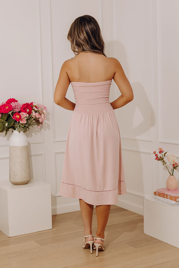 Sweet Moment Smocked Chambray Midi Dress in Blush Image - 4