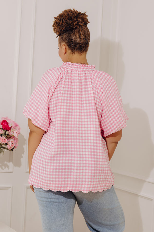 Charming Style Gingham Top in Pink Curves Image - 4