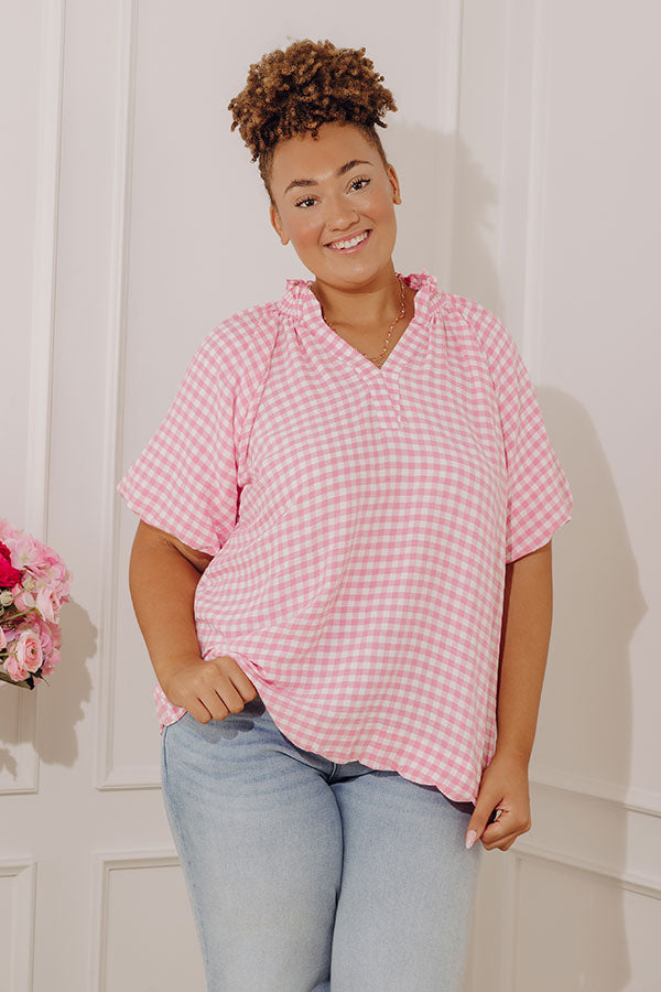 Charming Style Gingham Top in Pink Curves Image - 2