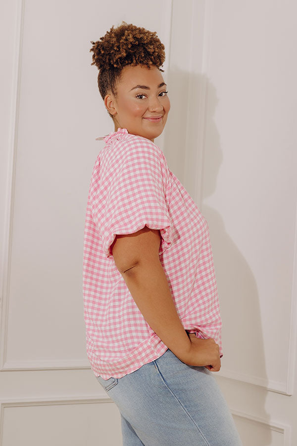 Charming Style Gingham Top in Pink Curves Image - 3