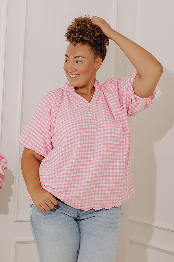 Charming Style Gingham Top in Pink Curves Image - 1