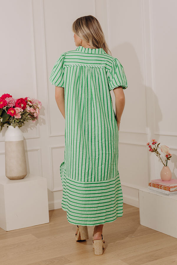 Pier Side Chic Stripe Midi Dress in Lime Image - 4