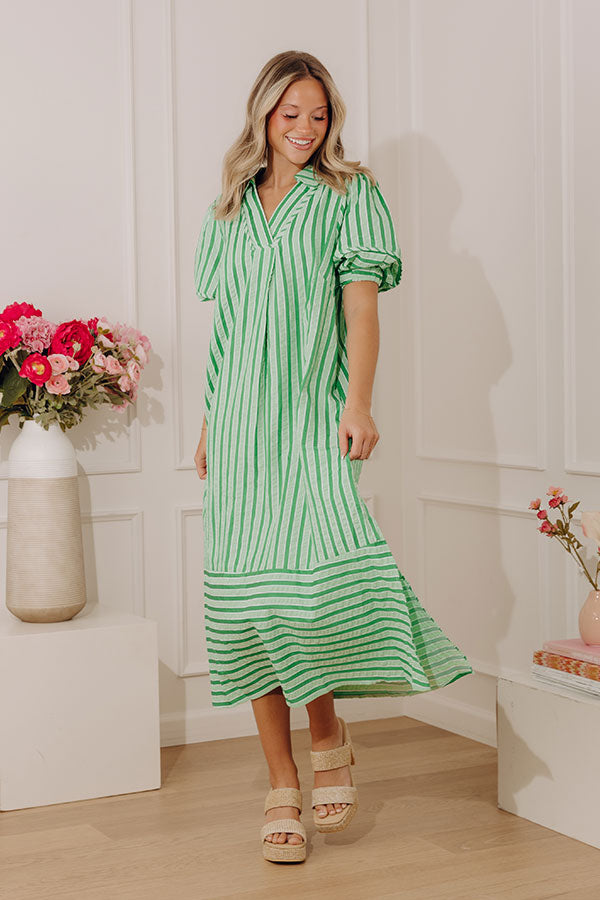 Pier Side Chic Stripe Midi Dress in Lime Image - 2
