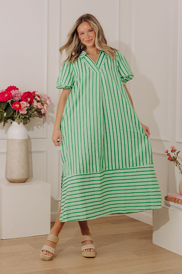 Pier Side Chic Stripe Midi Dress in Lime Image - 1